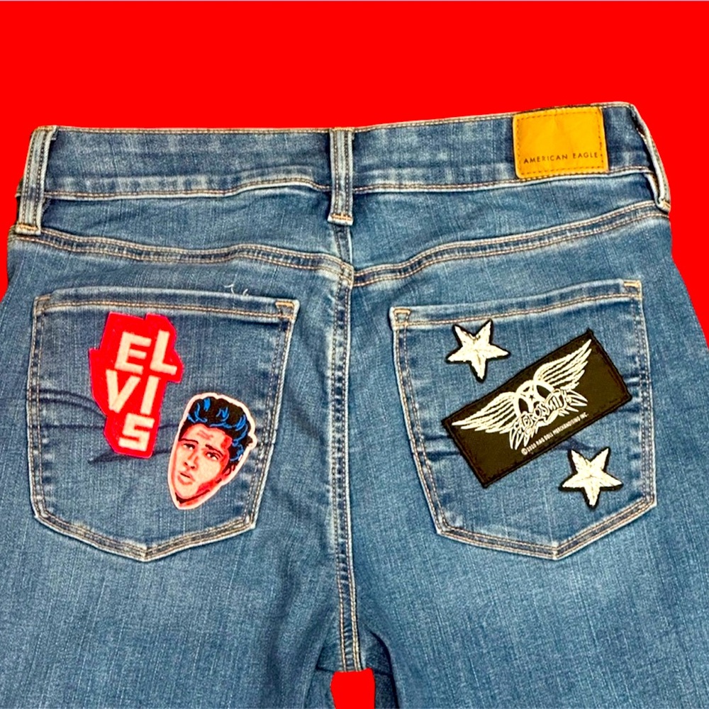 Patched Jeans. "Rock 'n' Roll" All Patches Are Hand Sewn On - Picture 3 of 3